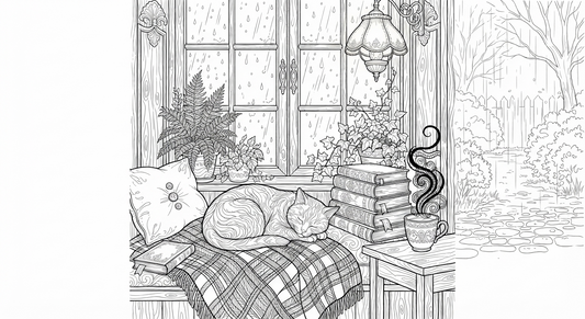 Cozy Rainy Day with Sleeping Cat