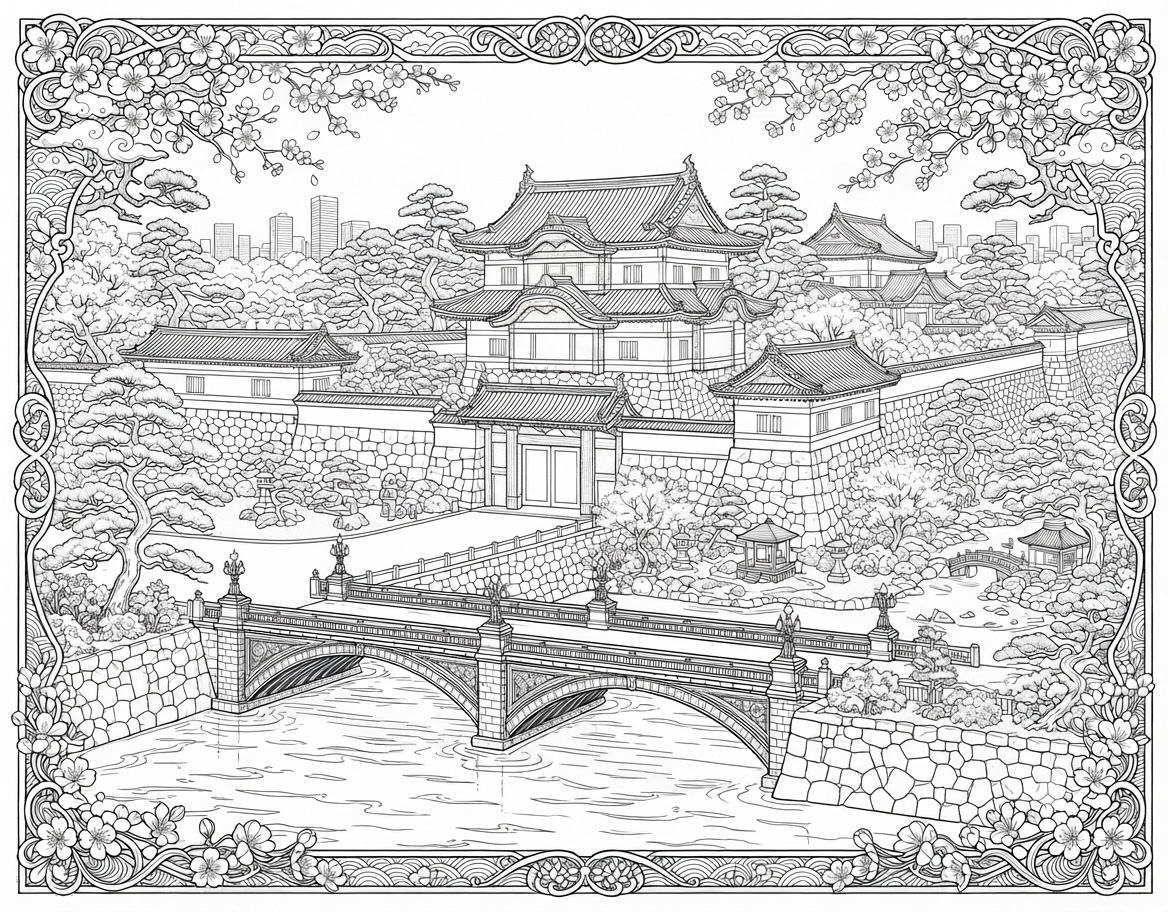 Tokyo Imperial Palace & Cherry Blossom Bridge