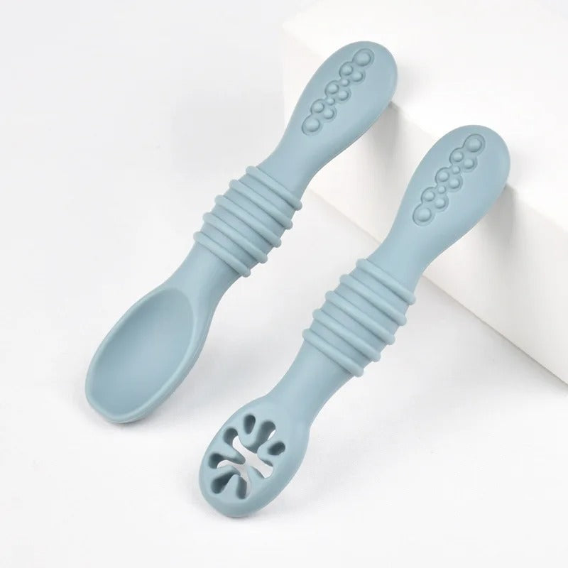 Baby BPA Free Silicone Grinding Spoon & Fork, Self-Feeding