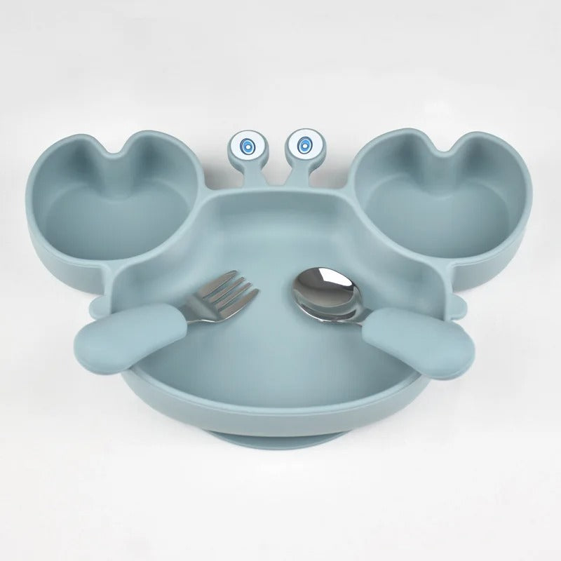 Baby/Toddler BPA Free Silicone Suction Plate with Fork & Spoon