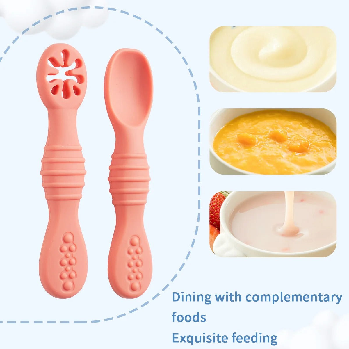 Baby BPA Free Silicone Grinding Spoon & Fork, Self-Feeding