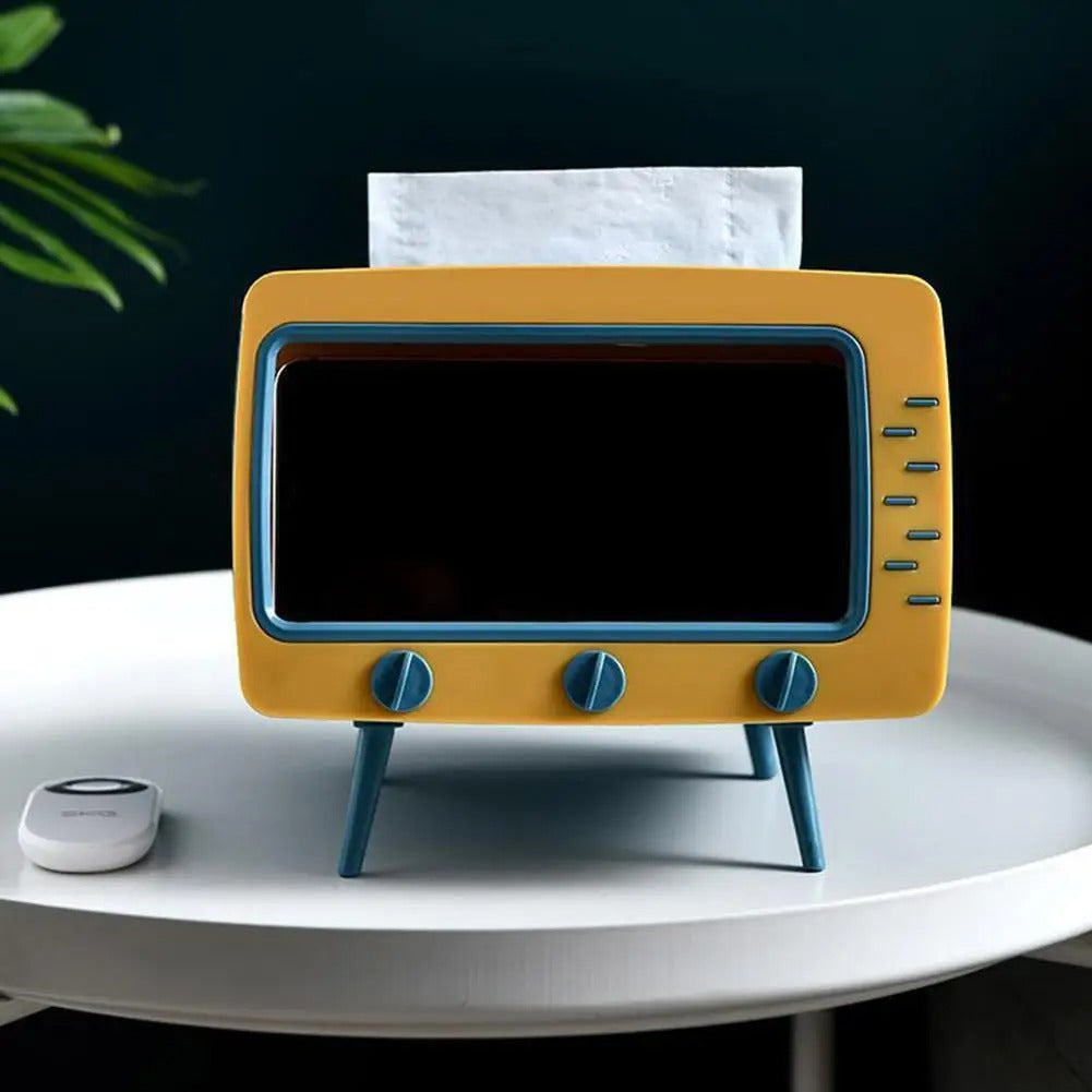 TV Tissue Box With Phone Holder, Multi-Purpose Organizer