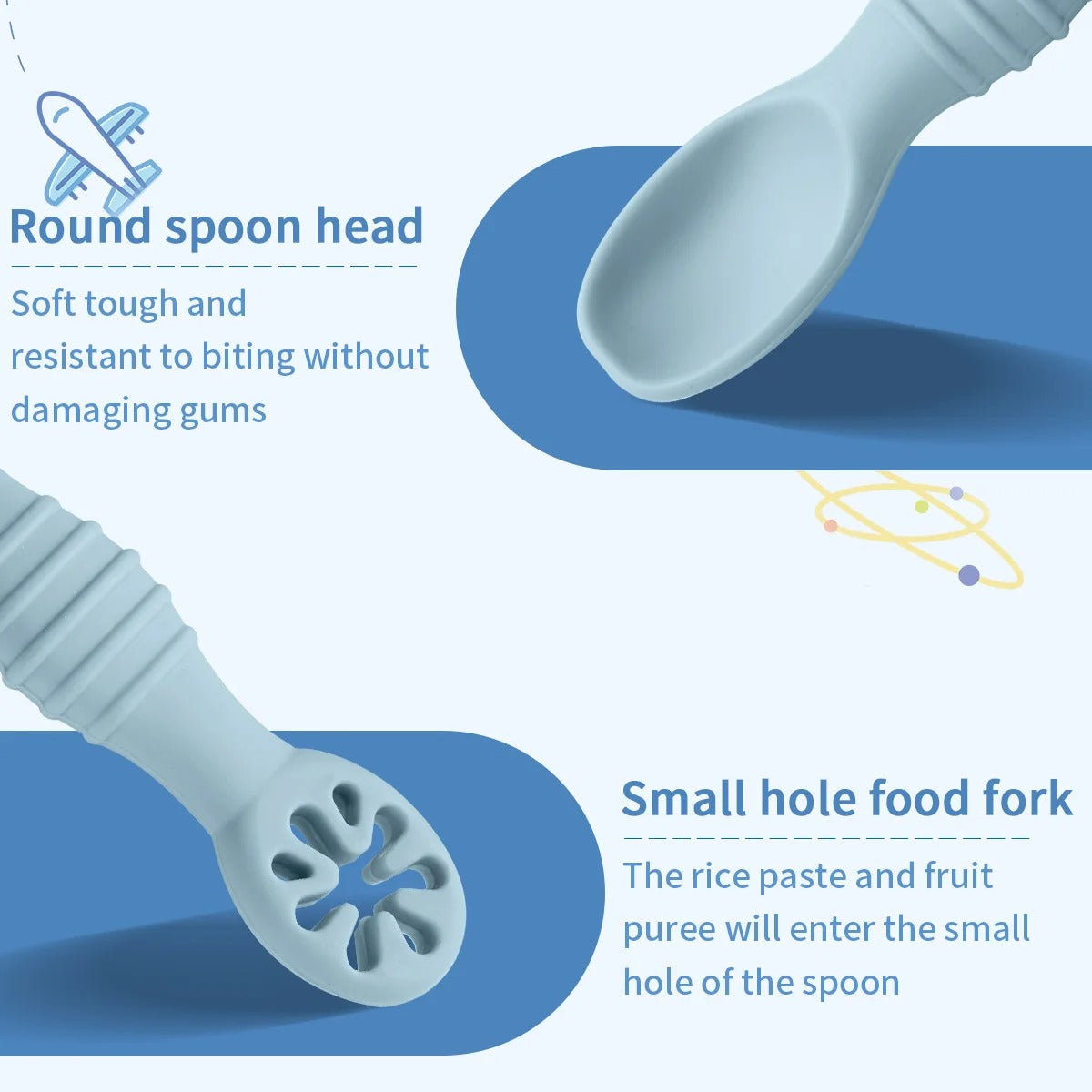 Baby BPA Free Silicone Grinding Spoon & Fork, Self-Feeding