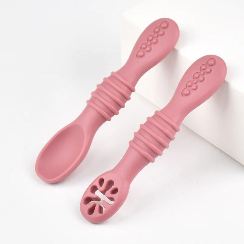 Baby BPA Free Silicone Grinding Spoon & Fork, Self-Feeding