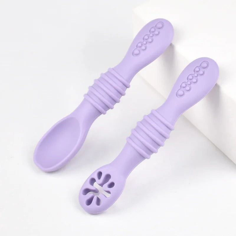 Baby BPA Free Silicone Grinding Spoon & Fork, Self-Feeding