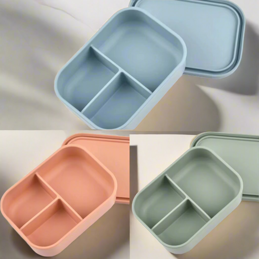 BPA Free Silicone Bento Lunch Box, 3 Compartments