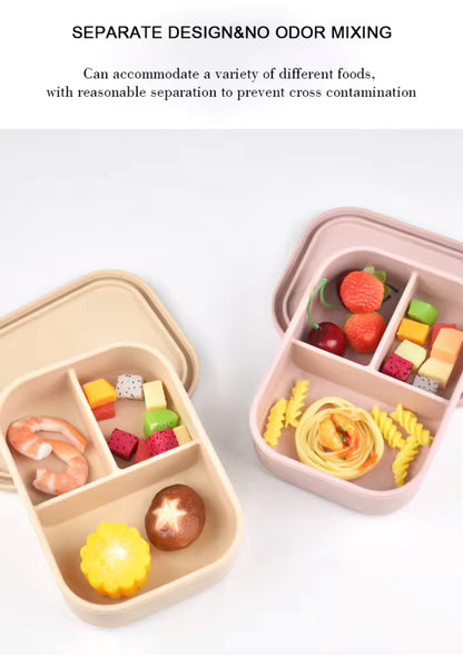 BPA Free Silicone Bento Lunch Box, 3 Compartments