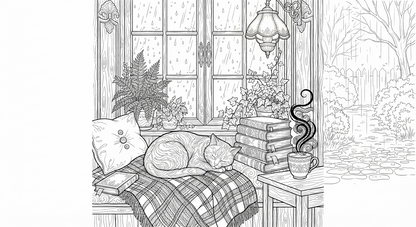 Cozy Rainy Day with Sleeping Cat