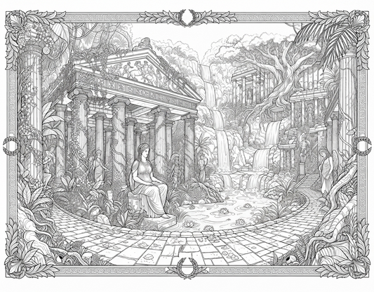 Mythical Greek Temple & Cascading Waterfall