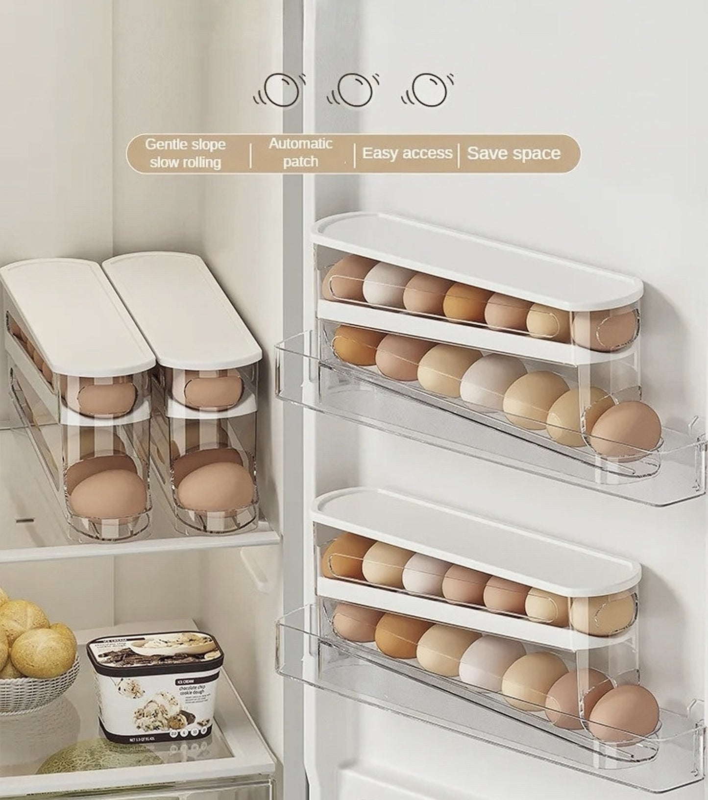 Rolling Egg Organizer, Space Saving for Refrigerator Storage