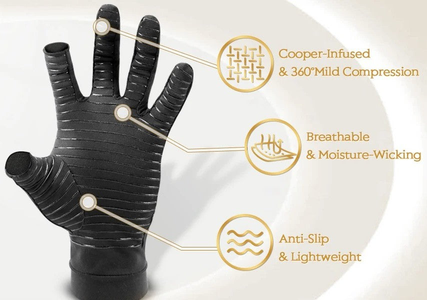 Copper Compression Gloves, Pain Relief & Enhanced Mobility