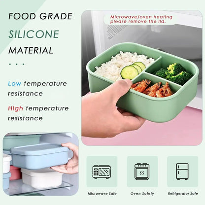 BPA Free Silicone Bento Lunch Box, 3 Compartments