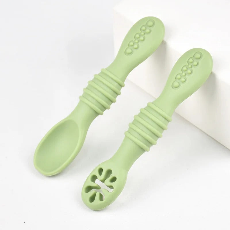 Baby BPA Free Silicone Grinding Spoon & Fork, Self-Feeding
