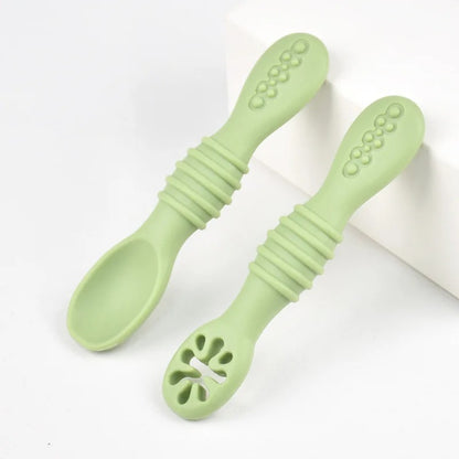 Baby BPA Free Silicone Grinding Spoon & Fork, Self-Feeding
