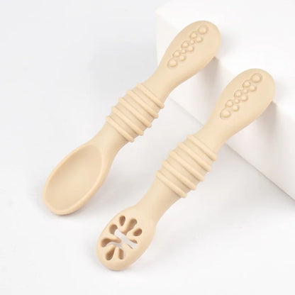 Baby BPA Free Silicone Grinding Spoon & Fork, Self-Feeding