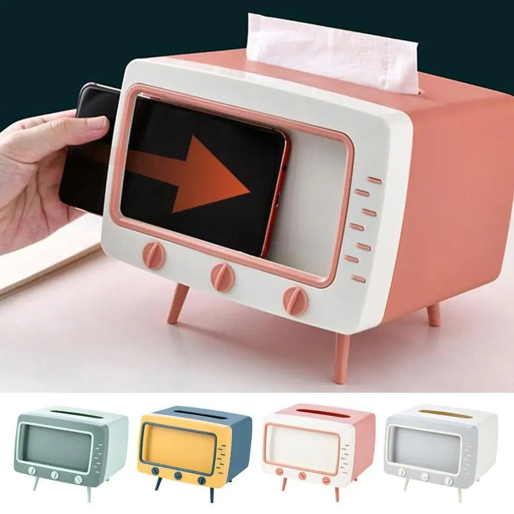 TV Tissue Box With Phone Holder, Multi-Purpose Organizer