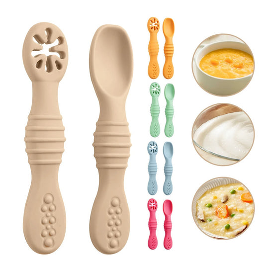 Baby BPA Free Silicone Grinding Spoon & Fork, Self-Feeding