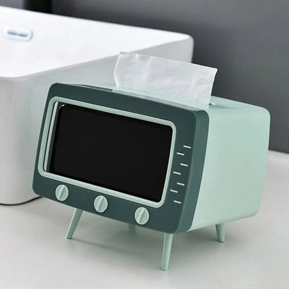 TV Tissue Box With Phone Holder, Multi-Purpose Organizer
