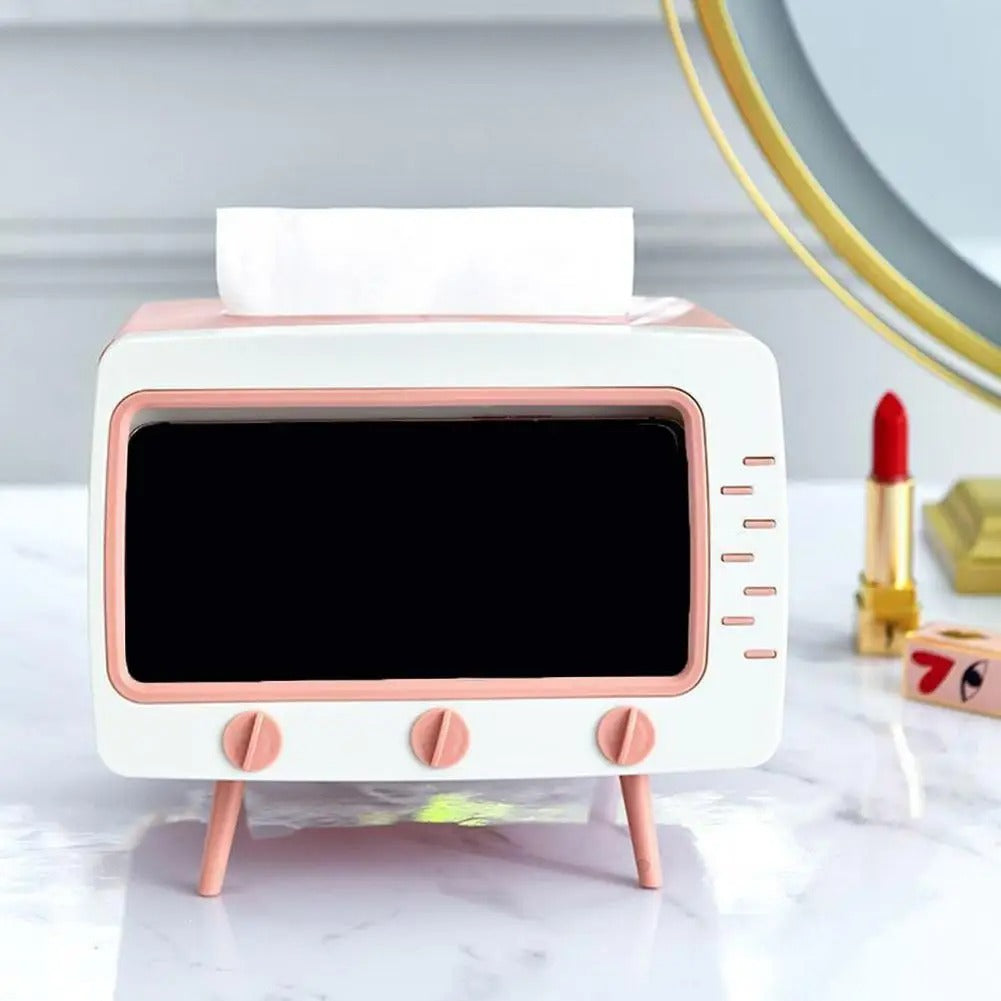 TV Tissue Box With Phone Holder, Multi-Purpose Organizer