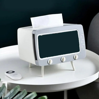 TV Tissue Box With Phone Holder, Multi-Purpose Organizer