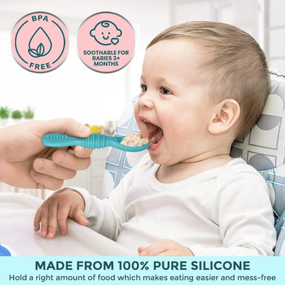 Baby BPA Free Silicone Grinding Spoon & Fork, Self-Feeding