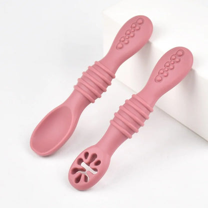 Baby BPA Free Silicone Grinding Spoon & Fork, Self-Feeding