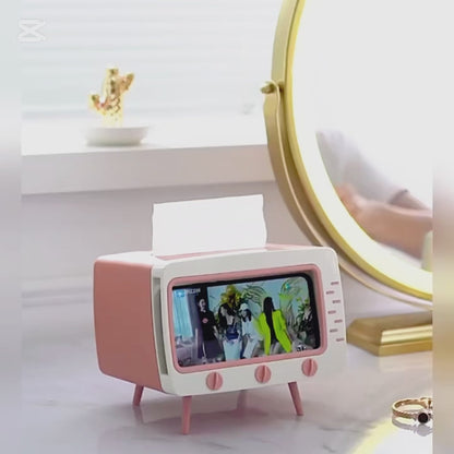 TV Tissue Box With Phone Holder, Multi-Purpose Organizer