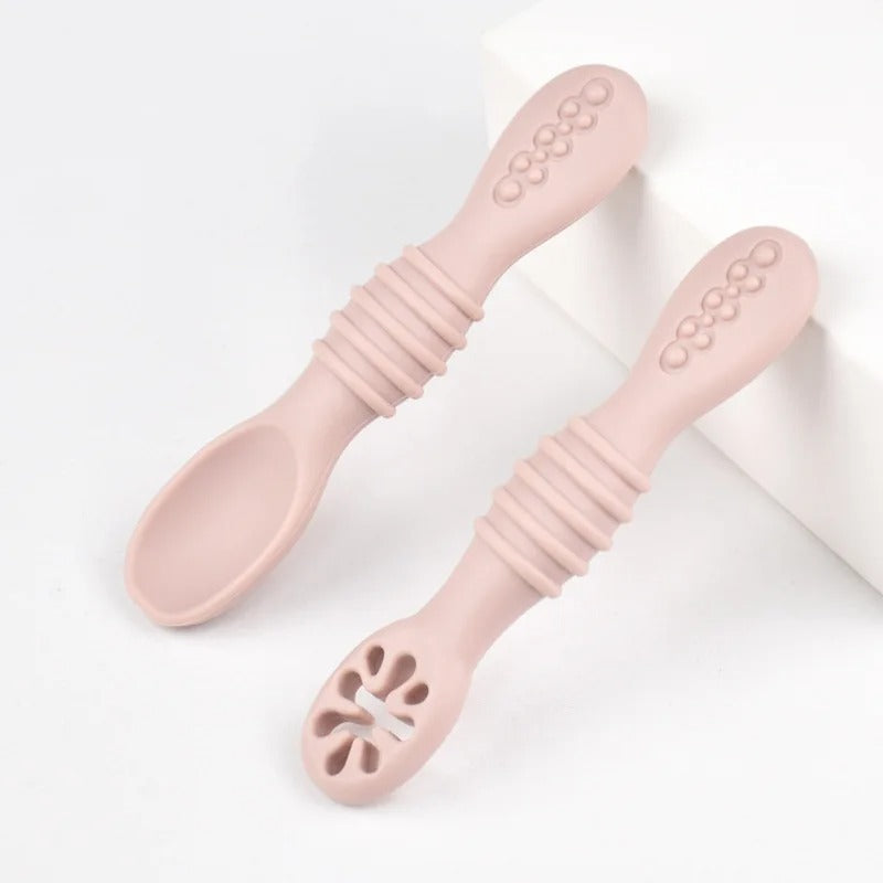 Baby BPA Free Silicone Grinding Spoon & Fork, Self-Feeding
